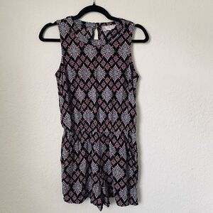 Pink Rose Romper Women M Black Pink Abstract Floral Sleeveless Boho Vacation